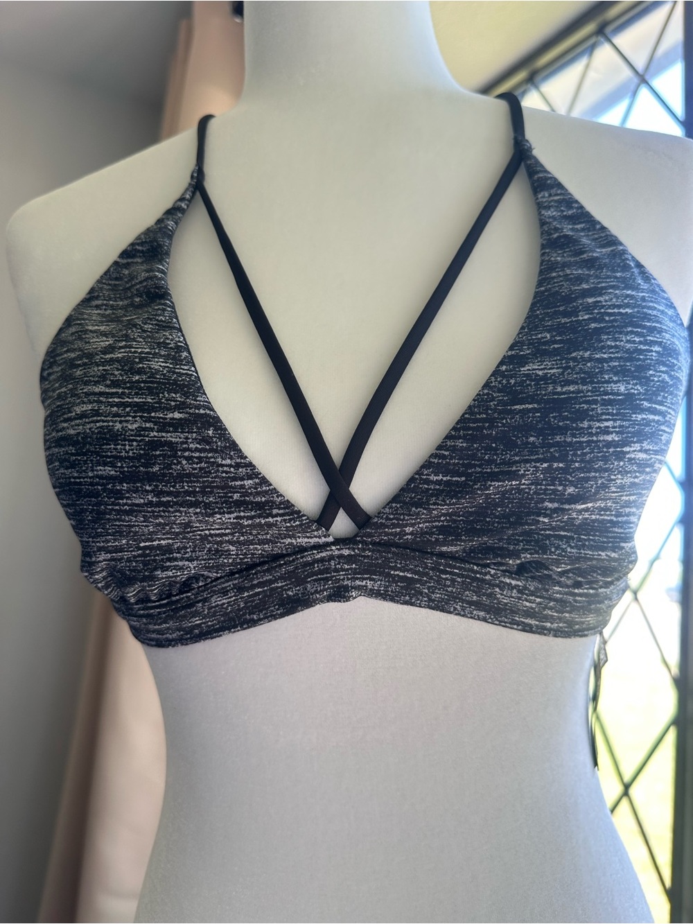 Space-Dye Black Strappy Sports Bralette